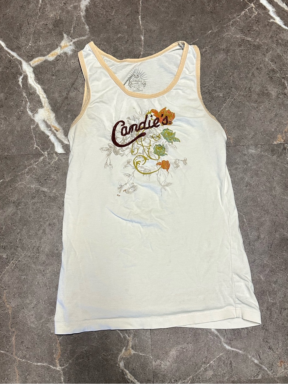 Candie's White Tank Top with Floral Logo